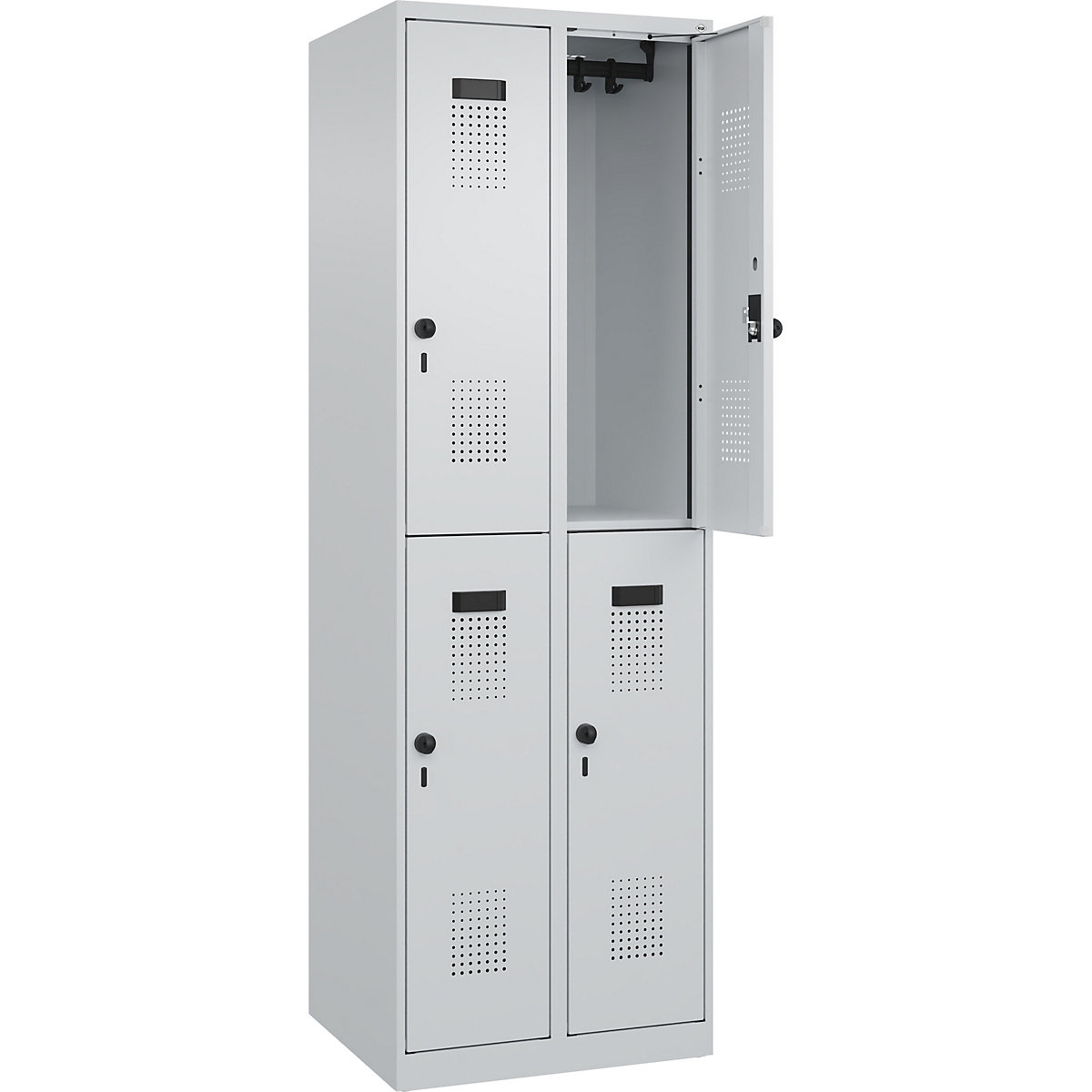 Vestiar cu două niveluri Evolo PLUS – C+P, 2 module, gri deschis, lăț. 600 mm, cu glisoare pentru podea, zăvor rotativ-0