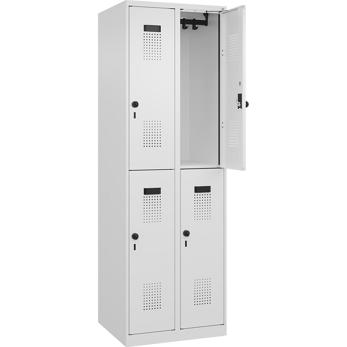 Vestiar cu două niveluri Evolo PLUS – C+P, 2 module, alb trafic, lăț. 600 mm, cu glisoare pentru podea, zăvor rotativ-0