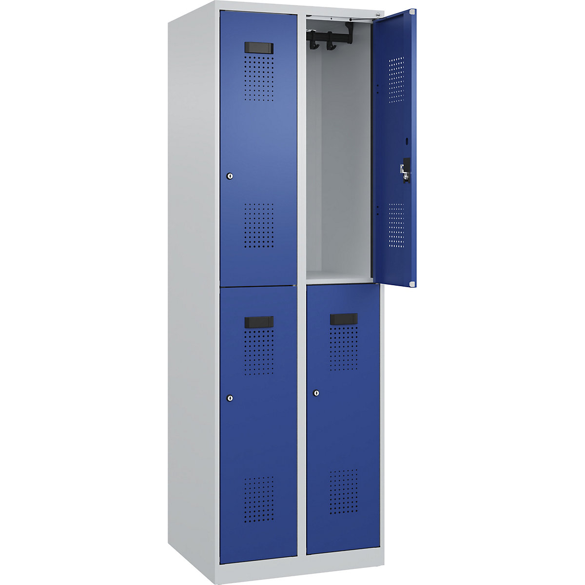 Vestiar cu două niveluri Evolo PLUS – C+P, 2 module, gri deschis / albastru gențiană, lăț. 600 mm, cu glisoare pentru podea, încuietoare cilindrică-0
