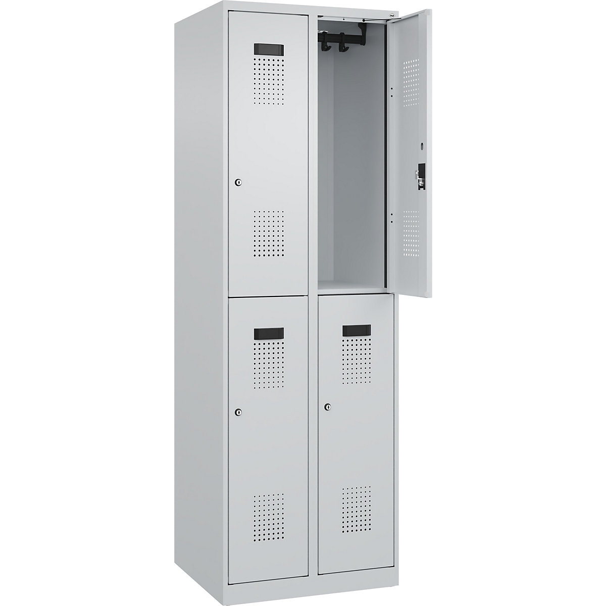 Vestiar cu două niveluri Evolo PLUS – C+P, 2 module, gri deschis, lăț. 600 mm, cu glisoare pentru podea, încuietoare cilindrică-0