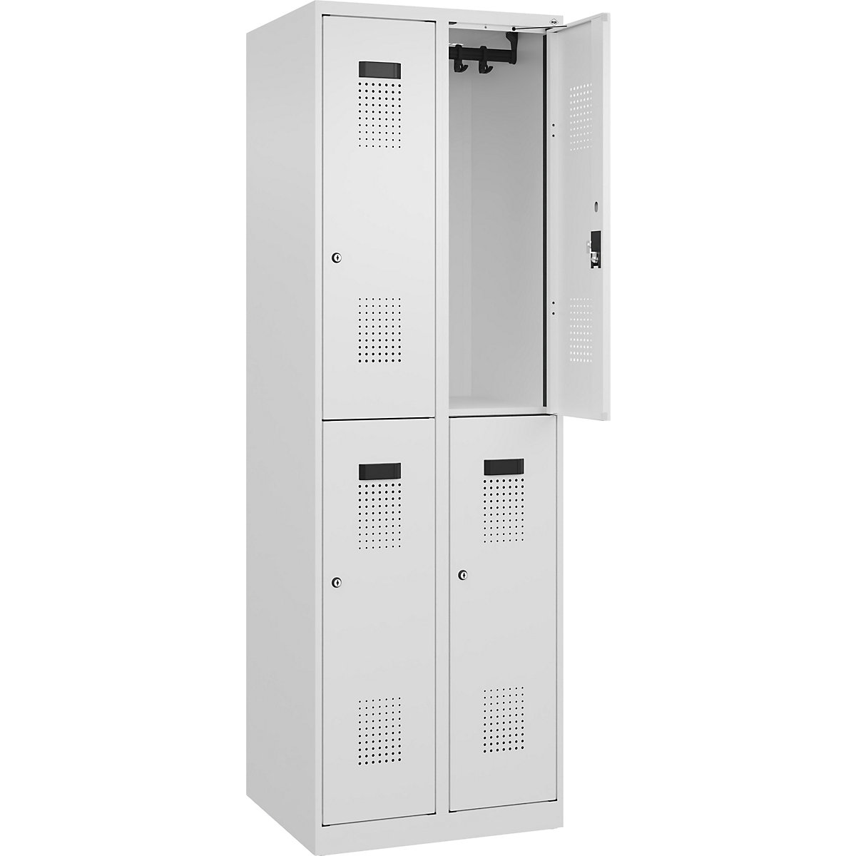 Vestiar cu două niveluri Evolo PLUS – C+P, 2 module, alb trafic, lăț. 600 mm, cu glisoare pentru podea, încuietoare cilindrică-0