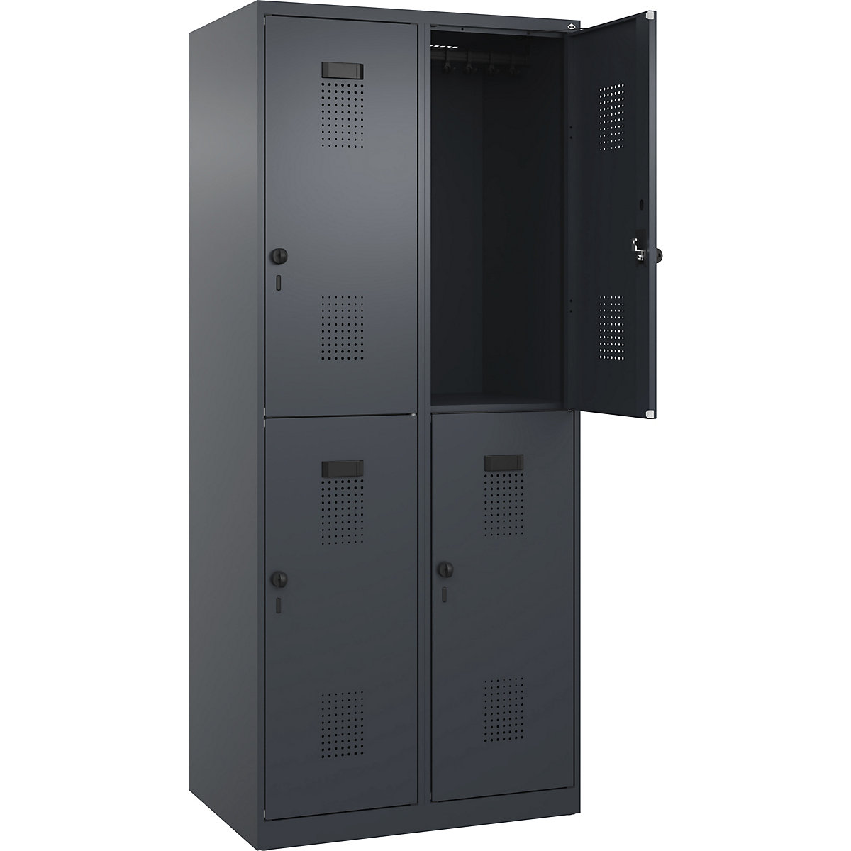 Vestiar cu două niveluri Evolo PLUS – C+P, 2 module, gri, lăț. 800 mm, cu glisoare pentru podea, zăvor rotativ-0