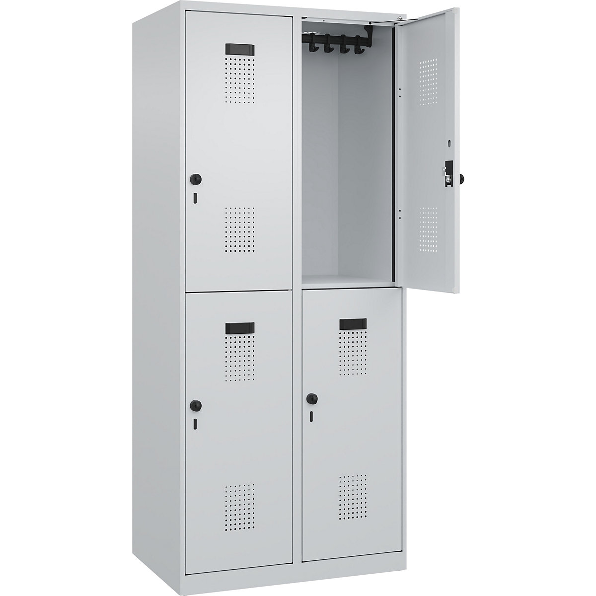 Vestiar cu două niveluri Evolo PLUS – C+P, 2 module, gri deschis, lăț. 800 mm, cu glisoare pentru podea, zăvor rotativ-0