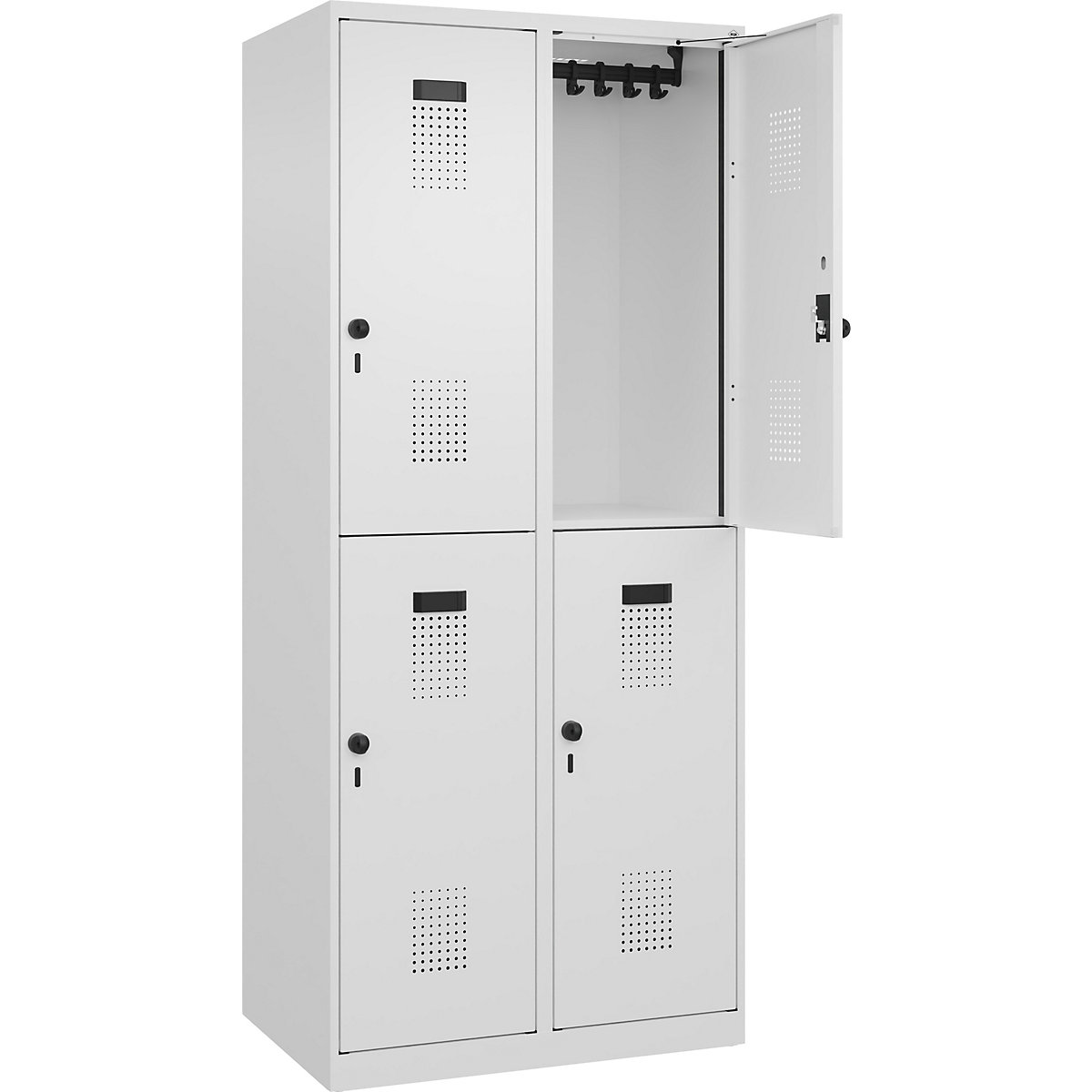 Vestiar cu două niveluri Evolo PLUS – C+P, 2 module, alb trafic, lăț. 800 mm, cu glisoare pentru podea, zăvor rotativ-0