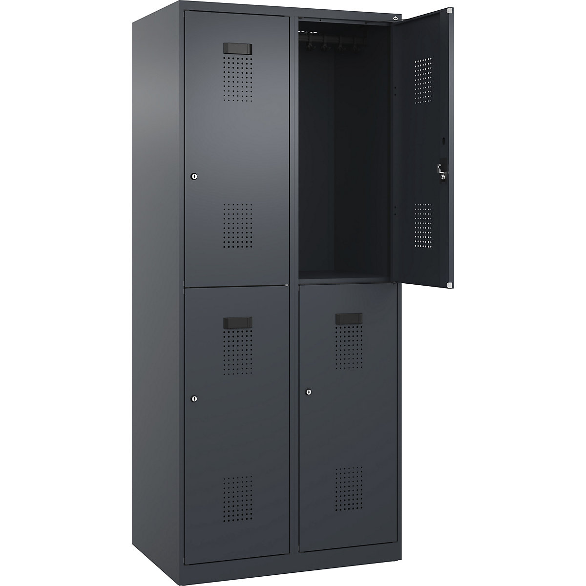 Vestiar cu două niveluri Evolo PLUS – C+P, 2 module, gri, lăț. 800 mm, cu glisoare pentru podea, încuietoare cilindrică-0
