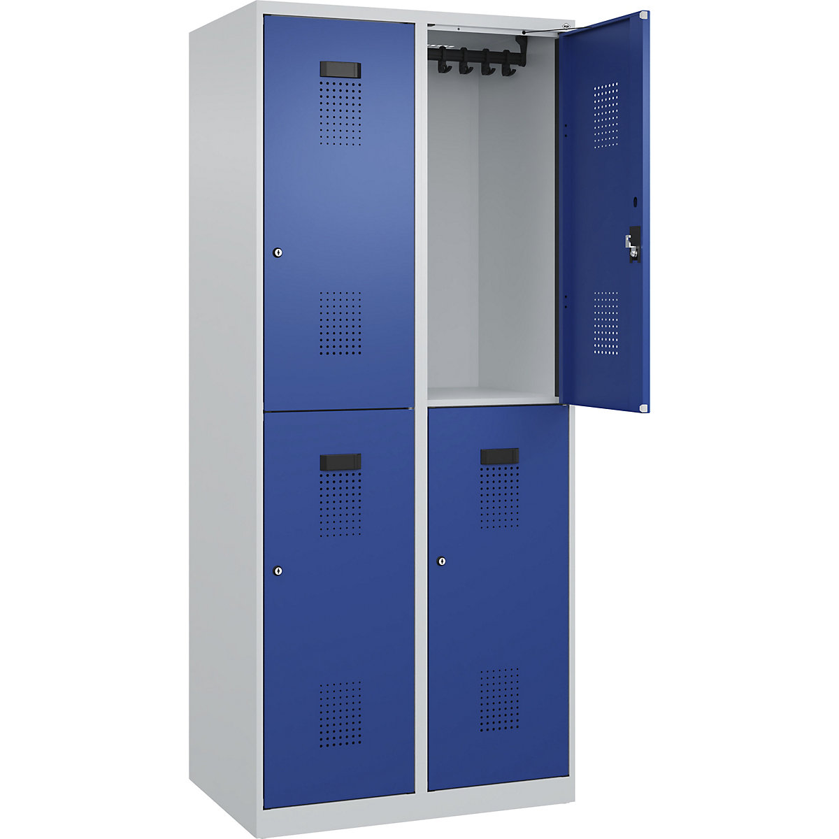 Vestiar cu două niveluri Evolo PLUS – C+P, 2 module, gri deschis / albastru gențiană, lăț. 800 mm, cu glisoare pentru podea, încuietoare cilindrică-0