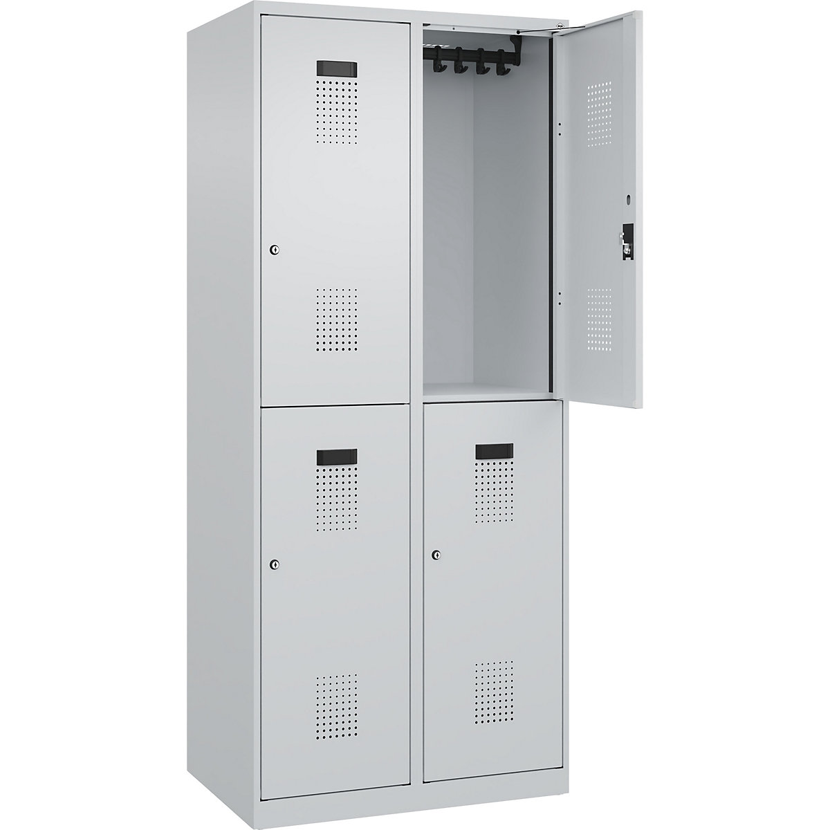 Vestiar cu două niveluri Evolo PLUS – C+P, 2 module, gri deschis, lăț. 800 mm, cu glisoare pentru podea, încuietoare cilindrică-0