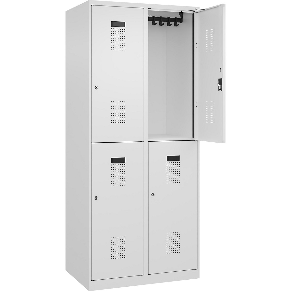 Vestiar cu două niveluri Evolo PLUS – C+P, 2 module, alb trafic, lăț. 800 mm, cu glisoare pentru podea, încuietoare cilindrică-0