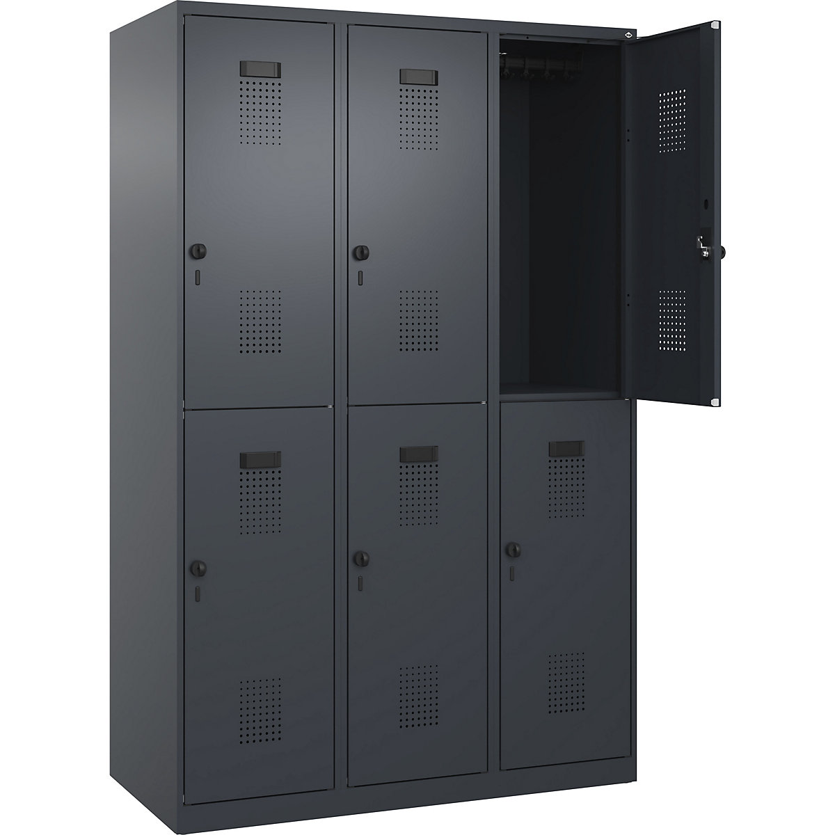 Vestiar cu două niveluri Evolo PLUS – C+P, 3 module, gri, lăț. 1200 mm, cu glisoare pentru podea, zăvor rotativ-0