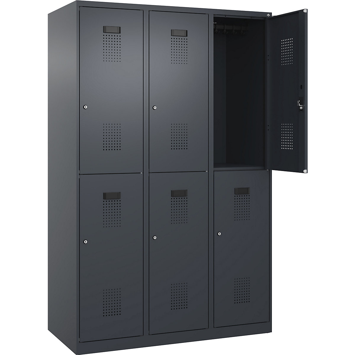 Vestiar cu două niveluri Evolo PLUS – C+P, 3 module, gri, lăț. 1200 mm, cu glisoare pentru podea, încuietoare cilindrică-0
