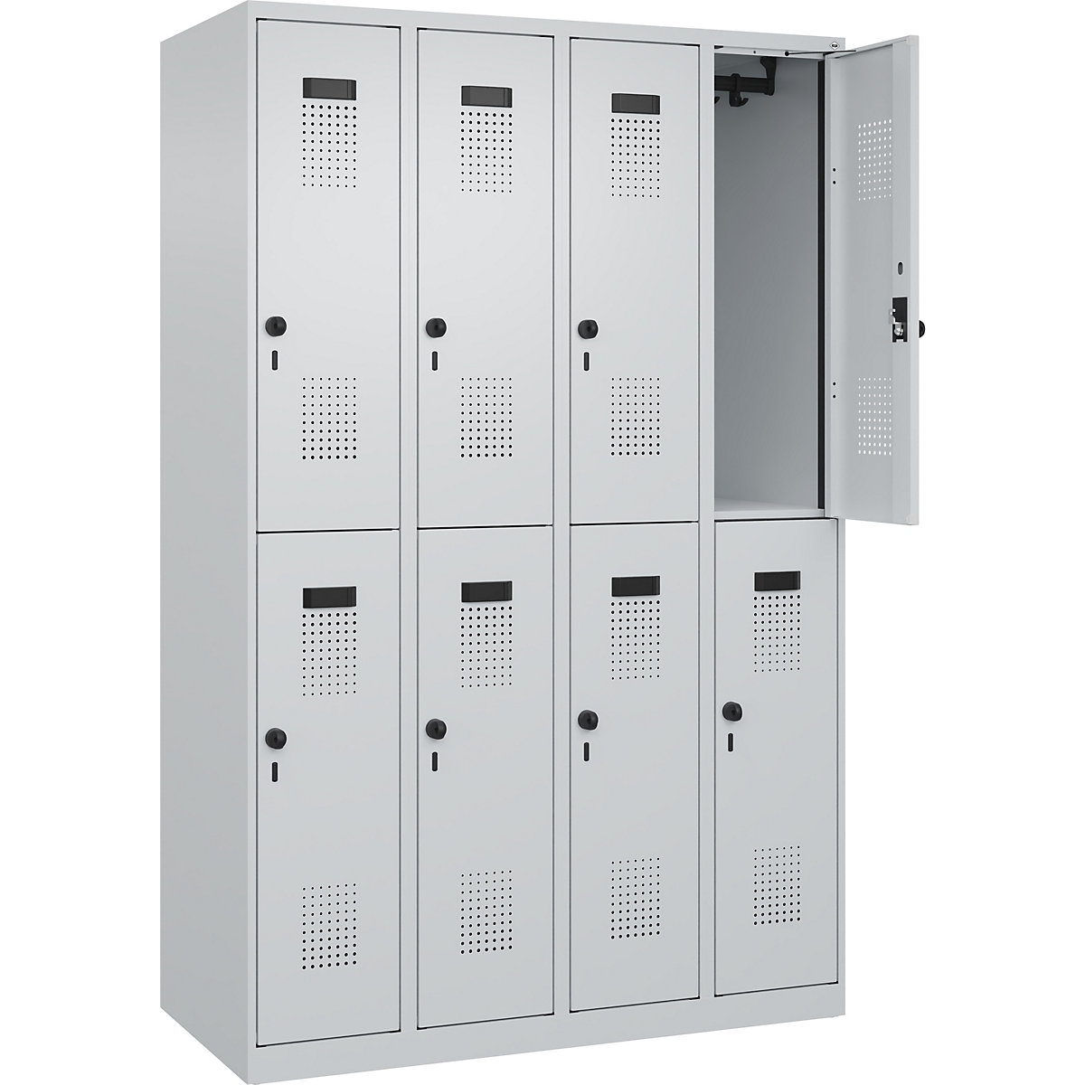 Vestiar cu două niveluri Evolo PLUS – C+P, 4 module, gri deschis, lăț. 1200 mm, cu glisoare pentru podea, zăvor rotativ-0