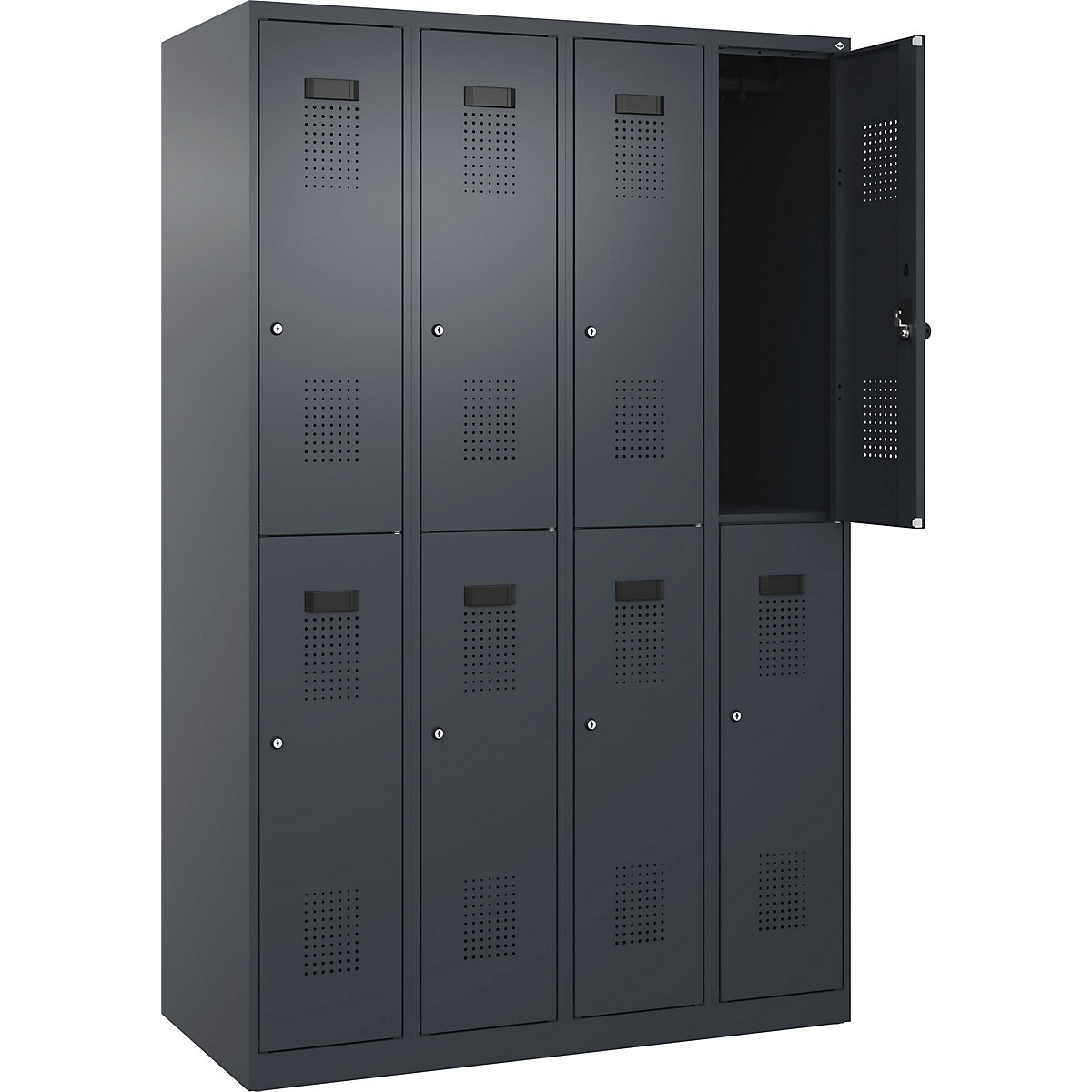 Vestiar cu două niveluri Evolo PLUS – C+P, 4 module, gri, lăț. 1200 mm, cu glisoare pentru podea, încuietoare cilindrică-0