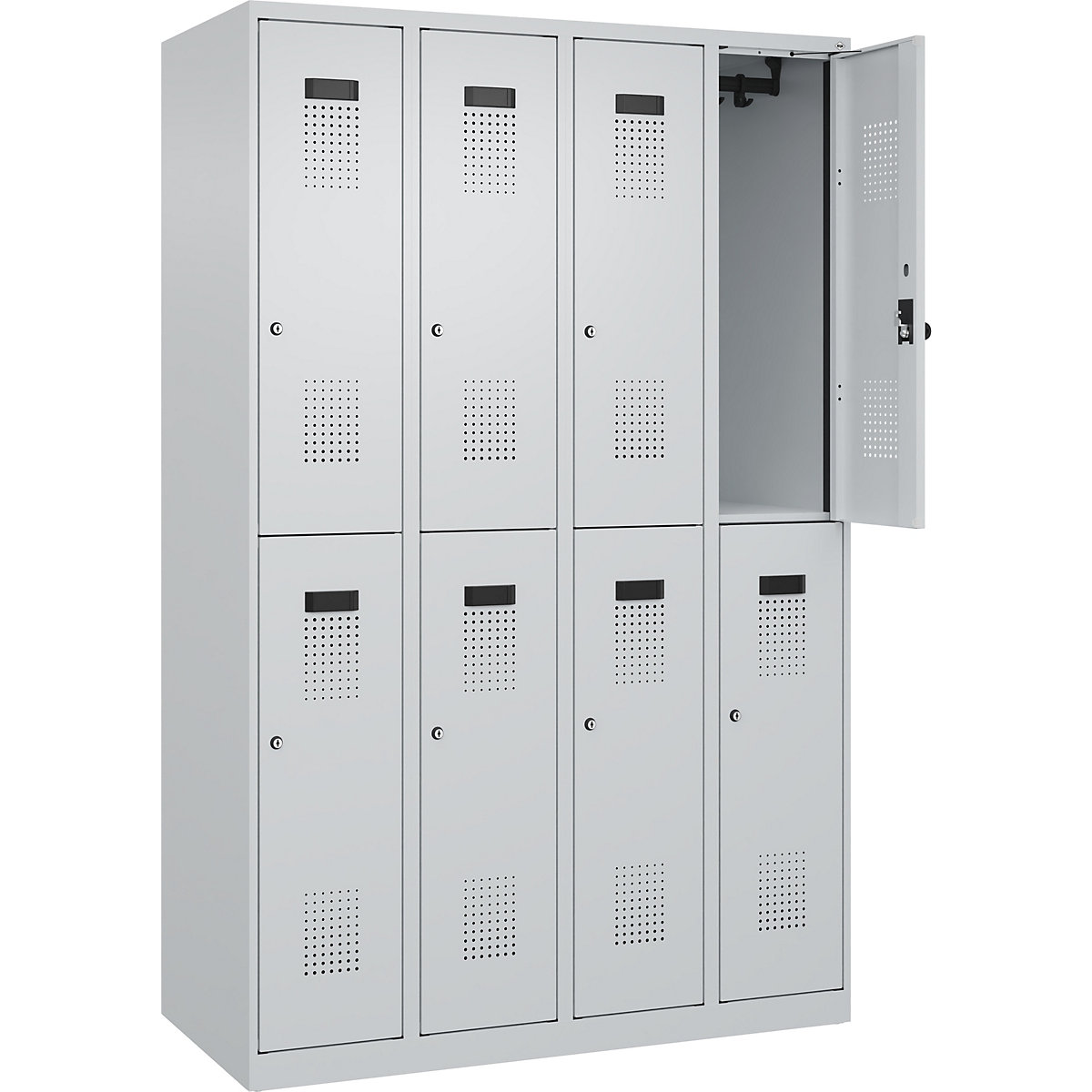 Vestiar cu două niveluri Evolo PLUS – C+P, 4 module, gri deschis, lăț. 1200 mm, cu glisoare pentru podea, încuietoare cilindrică-0