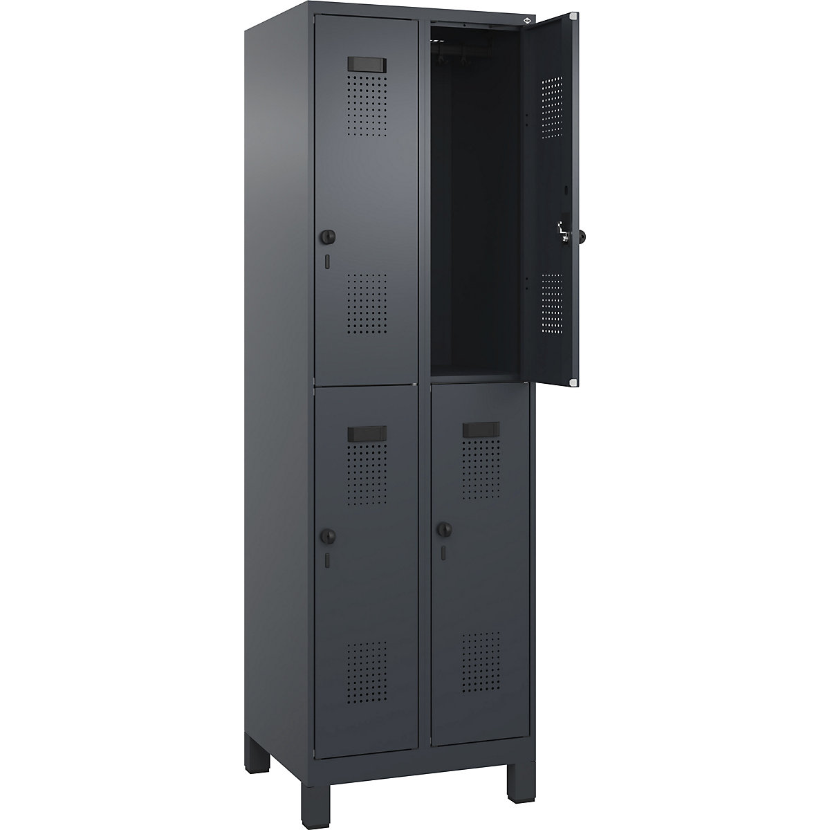 Vestiar cu două niveluri Evolo PLUS – C+P, 2 module, gri, lăț. 600 mm, cu picioare late, zăvor rotativ-0
