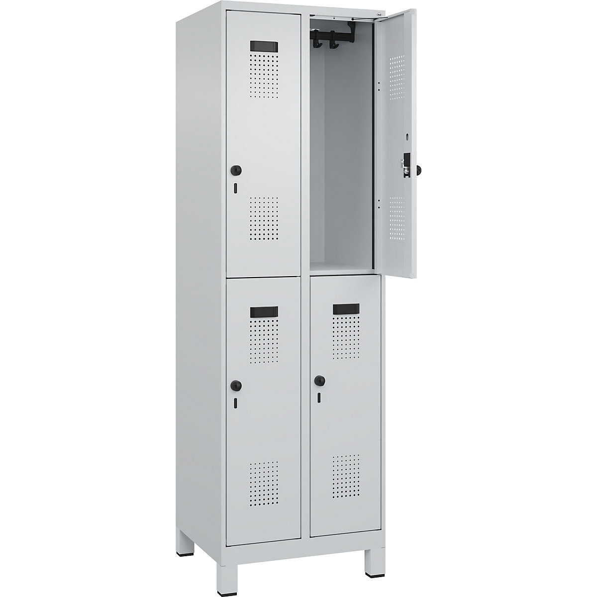 Vestiar cu două niveluri Evolo PLUS – C+P, 2 module, gri deschis, lăț. 600 mm, cu picioare late, zăvor rotativ-0
