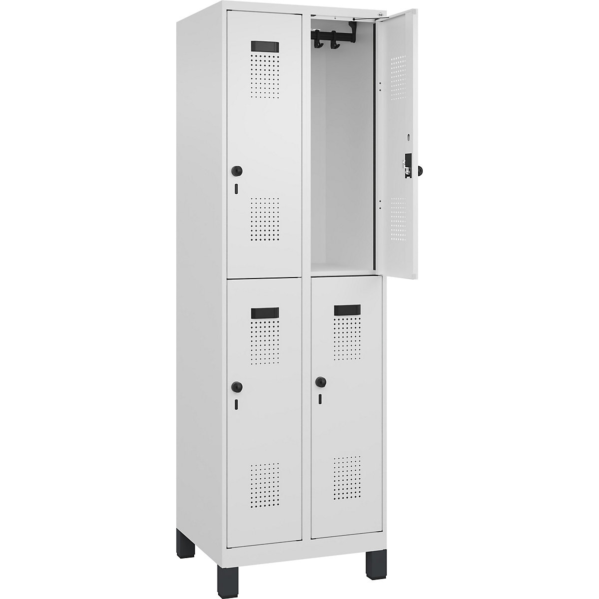 Vestiar cu două niveluri Evolo PLUS – C+P, 2 module, alb trafic, lăț. 600 mm, cu picioare late, zăvor rotativ-0