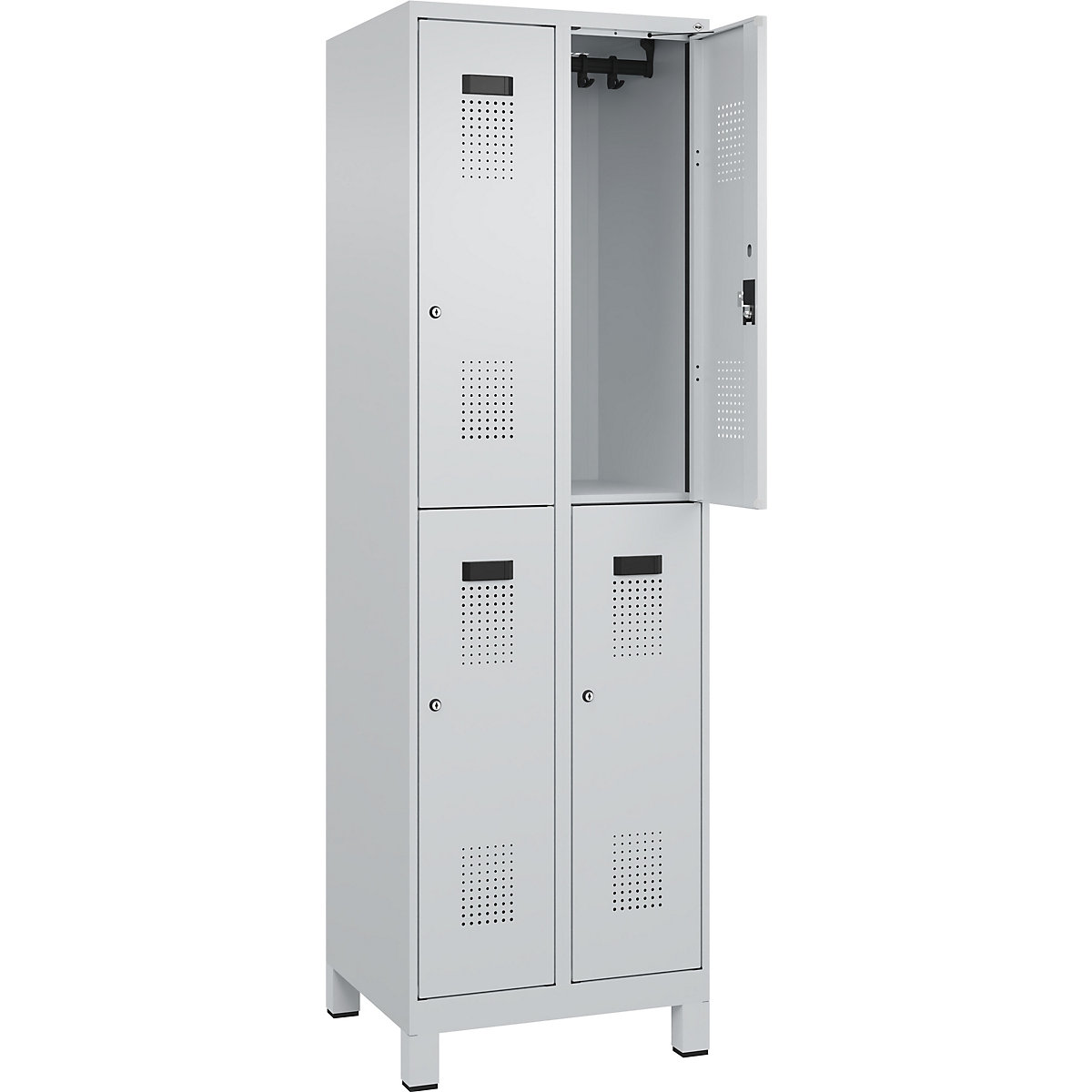 Vestiar cu două niveluri Evolo PLUS – C+P, 2 module, gri deschis, lăț. 600 mm, cu picioare late, încuietoare cilindrică-0