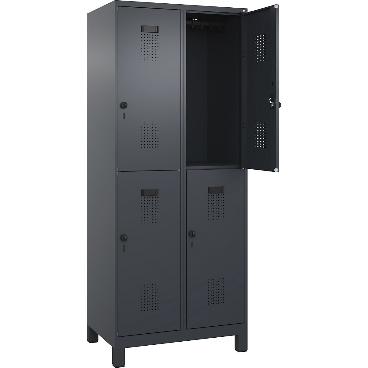 Vestiar cu două niveluri Evolo PLUS – C+P, 2 module, gri, lăț. 800 mm, cu picioare late, zăvor rotativ-0