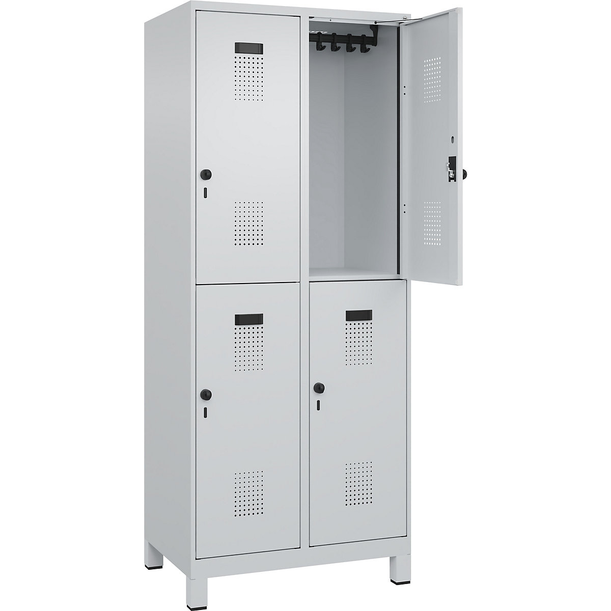 Vestiar cu două niveluri Evolo PLUS – C+P, 2 module, gri deschis, lăț. 800 mm, cu picioare late, zăvor rotativ-0