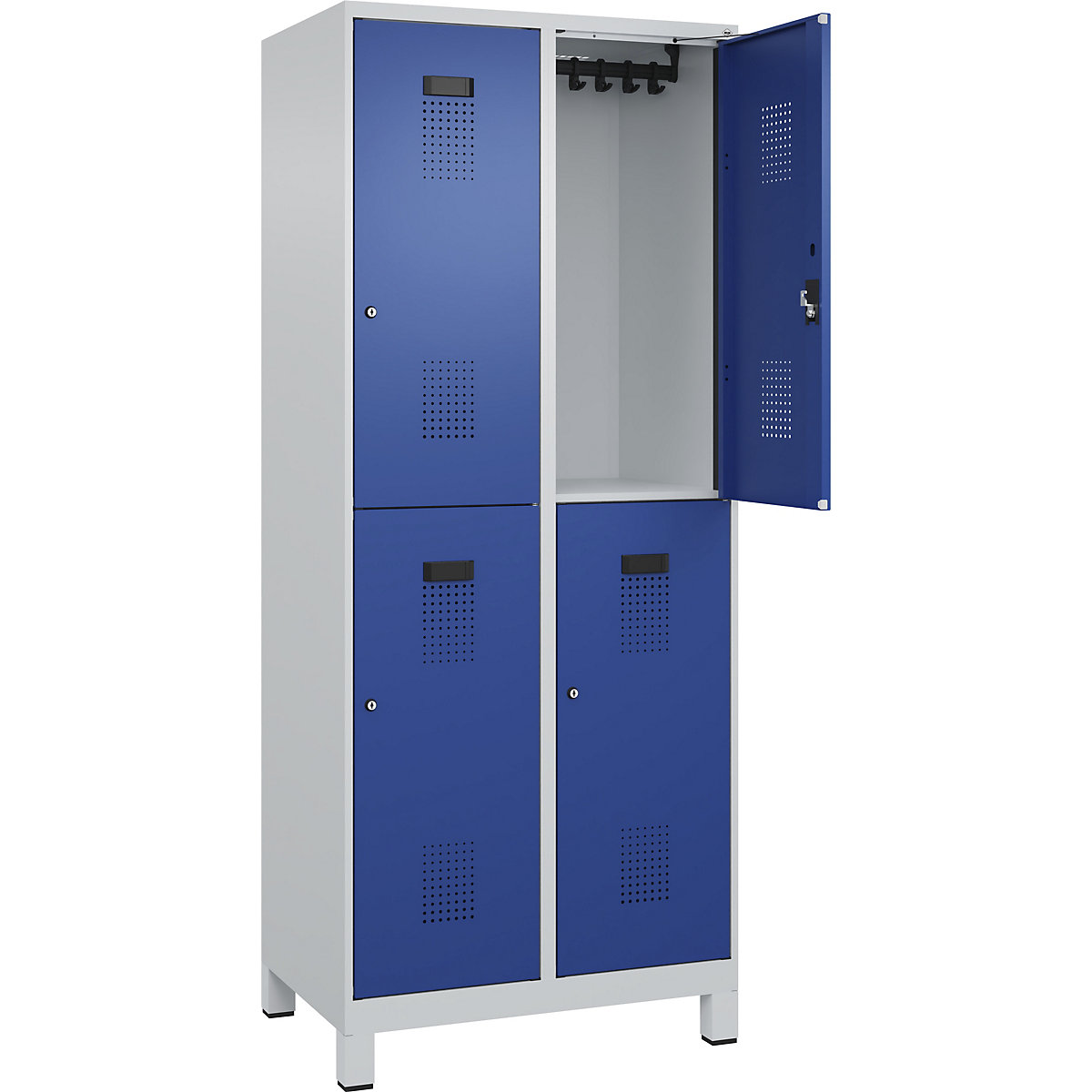 Vestiar cu două niveluri Evolo PLUS – C+P, 2 module, gri deschis / albastru gențiană, lăț. 800 mm, cu picioare late, încuietoare cilindrică-0