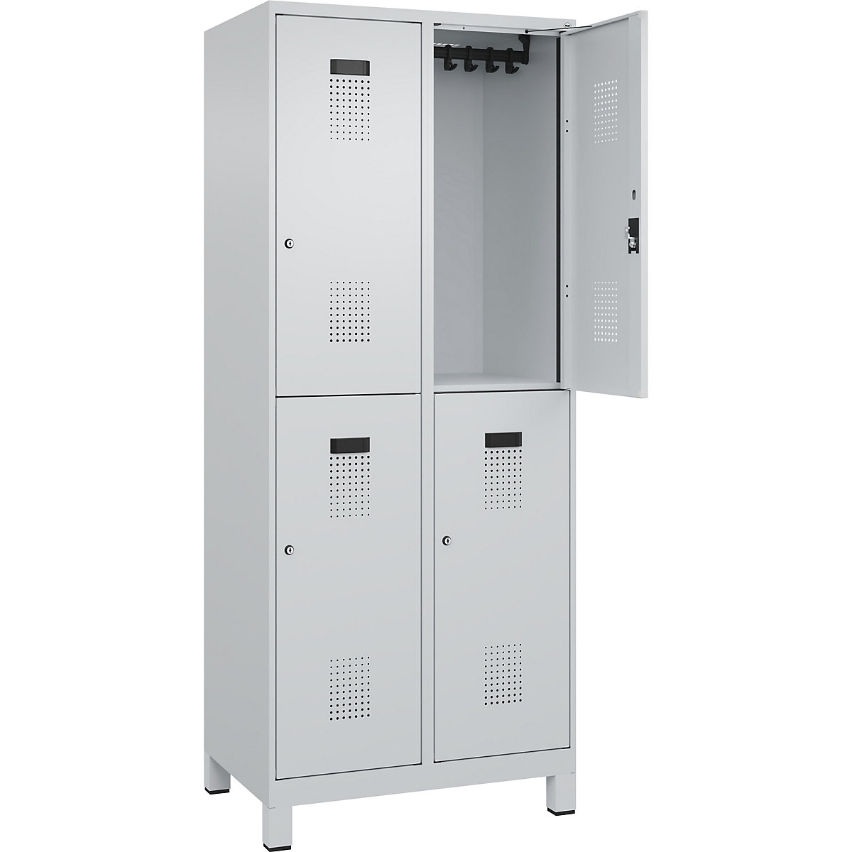 Vestiar cu două niveluri Evolo PLUS – C+P, 2 module, gri deschis, lăț. 800 mm, cu picioare late, încuietoare cilindrică-0