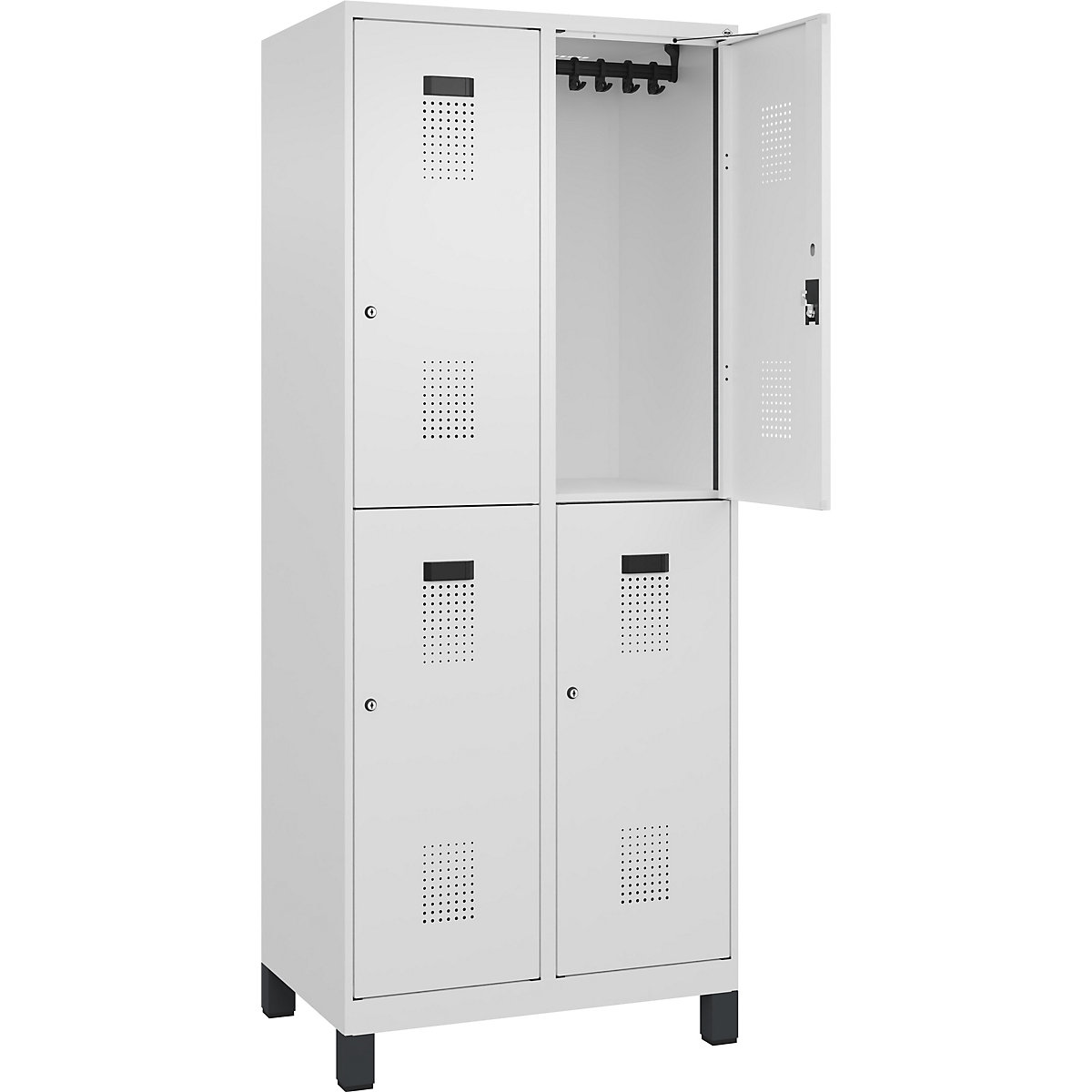Vestiar cu două niveluri Evolo PLUS – C+P, 2 module, alb trafic, lăț. 800 mm, cu picioare late, încuietoare cilindrică-0