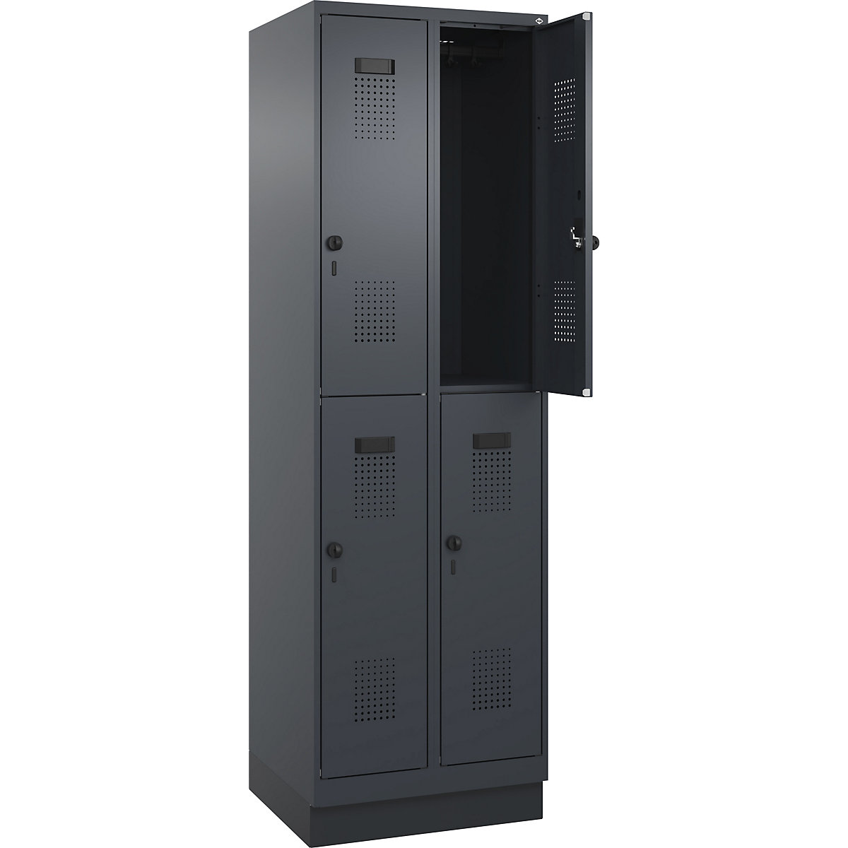 Vestiar cu două niveluri Evolo PLUS – C+P, 2 module, gri, lăț. 600 mm, cu soclu, zăvor rotativ-0