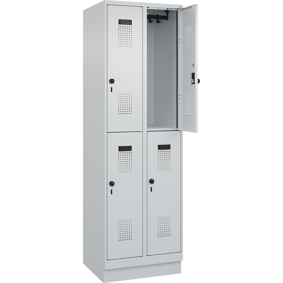 Vestiar cu două niveluri Evolo PLUS – C+P, 2 module, gri deschis, lăț. 600 mm, cu soclu, zăvor rotativ-0