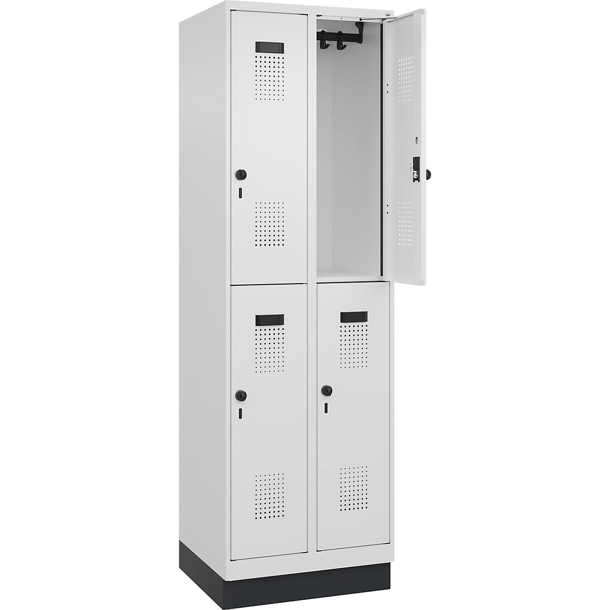 Vestiar cu două niveluri Evolo PLUS – C+P, 2 module, alb trafic, lăț. 600 mm, cu soclu, zăvor rotativ-0
