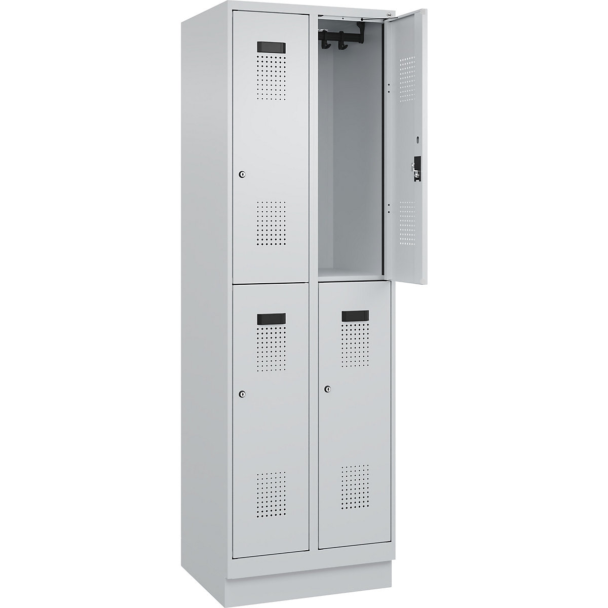 Vestiar cu două niveluri Evolo PLUS – C+P, 2 module, gri deschis, lăț. 600 mm, cu soclu, încuietoare cilindrică-0
