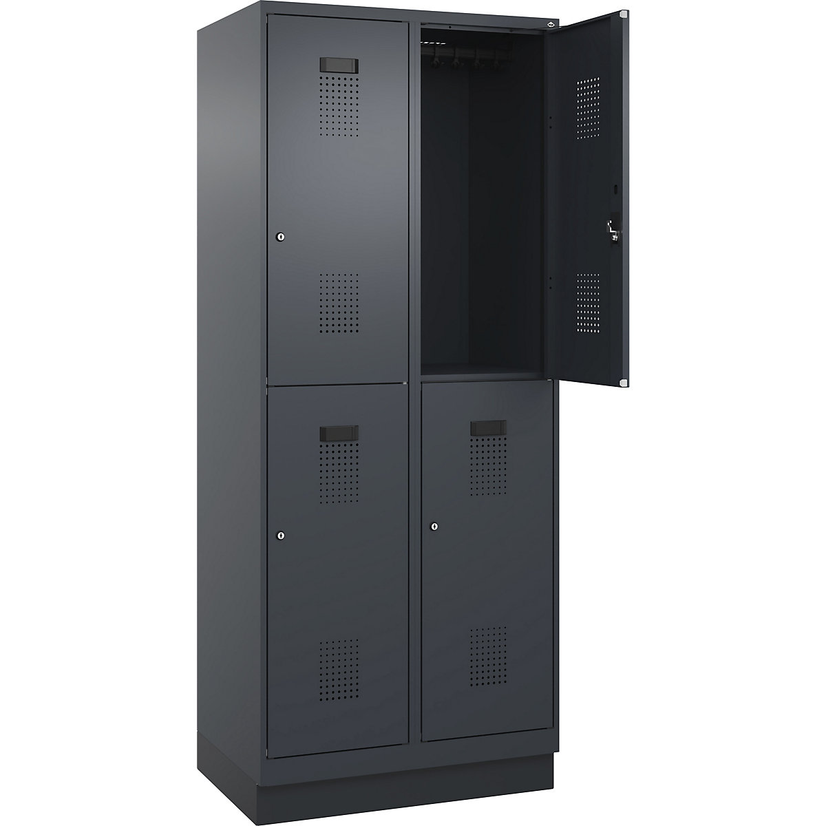 Vestiar cu două niveluri Evolo PLUS – C+P, 2 module, gri, lăț. 800 mm, cu soclu, încuietoare cilindrică-0