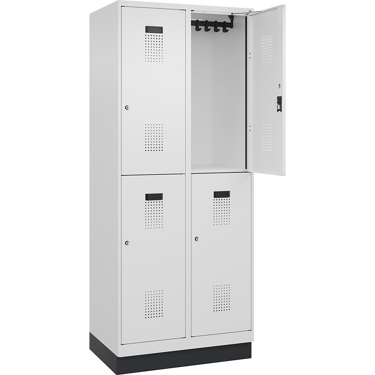 Vestiar cu două niveluri Evolo PLUS – C+P, 2 module, alb trafic, lăț. 800 mm, cu soclu, încuietoare cilindrică-0