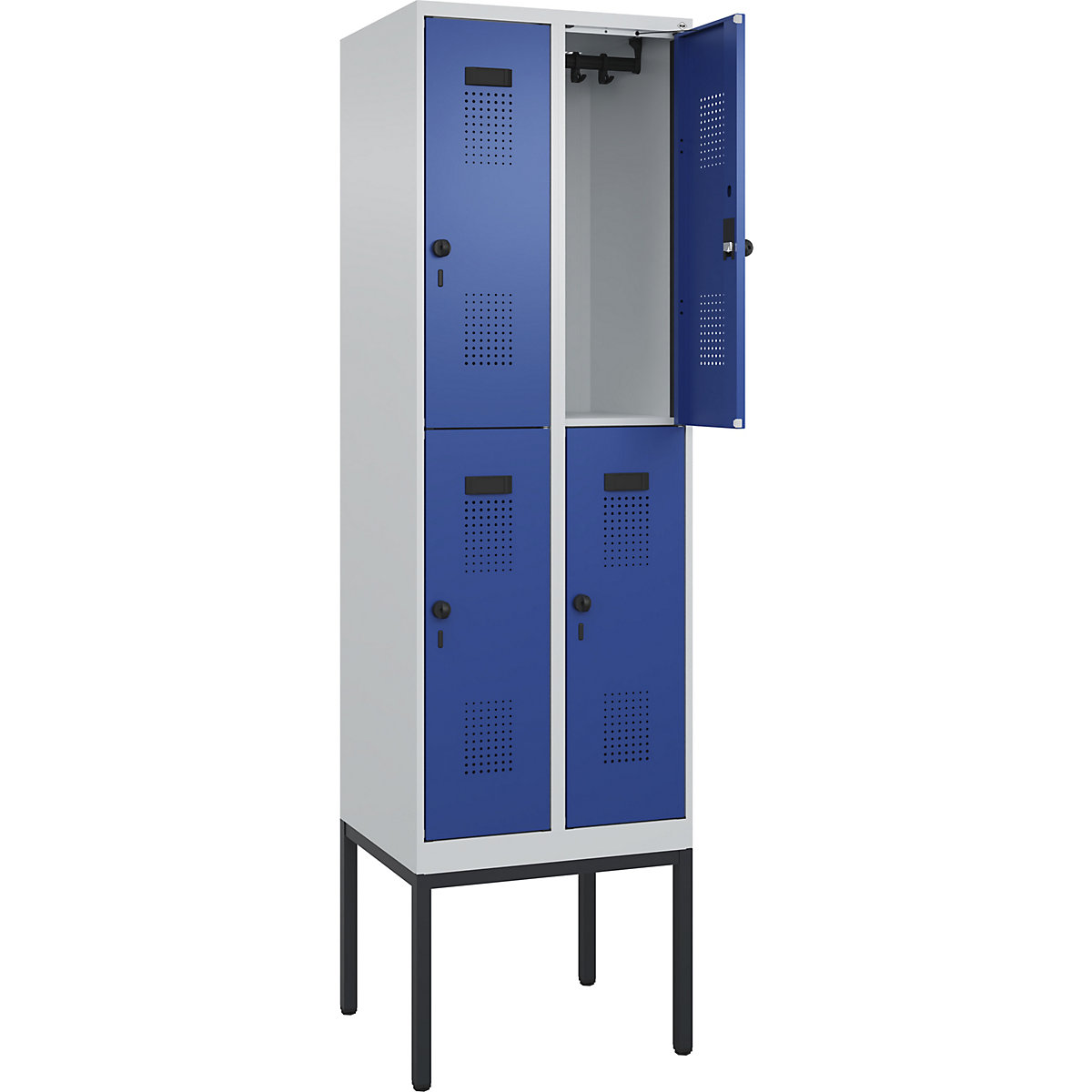Vestiar cu două niveluri Evolo PLUS – C+P, 2 module, gri deschis / albastru gențiană, lăț. 600 mm, cu picioare înguste, zăvor rotativ-0