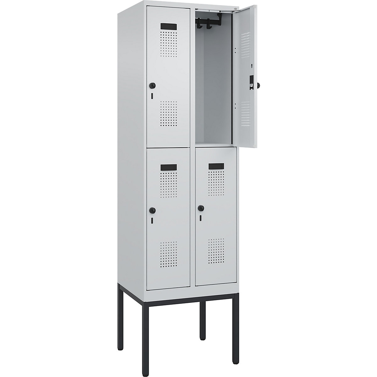 Vestiar cu două niveluri Evolo PLUS – C+P, 2 module, gri deschis, lăț. 600 mm, cu picioare înguste, zăvor rotativ-0