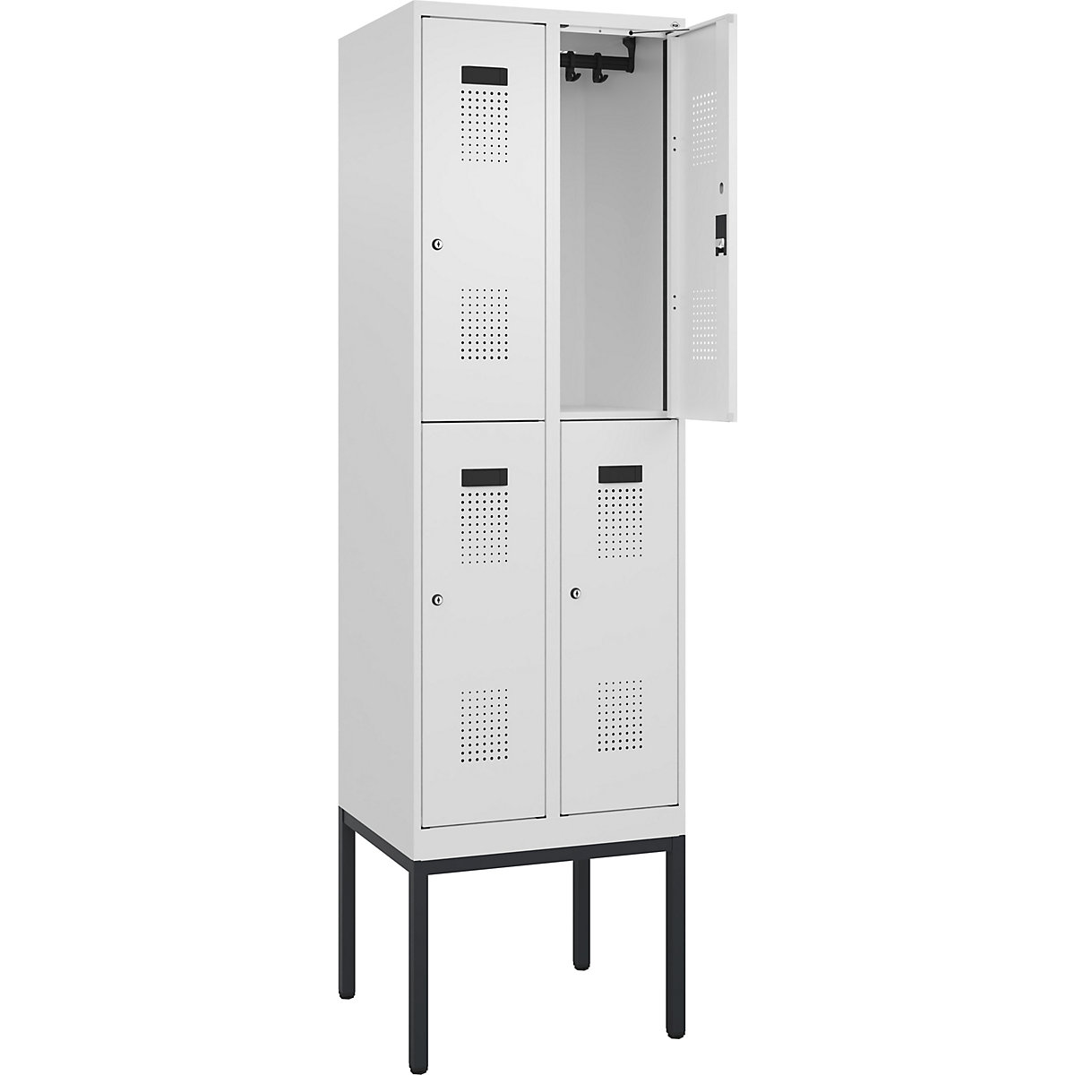 Vestiar cu două niveluri Evolo PLUS – C+P, 2 module, alb trafic, lăț. 600 mm, cu picioare înguste, încuietoare cilindrică-0