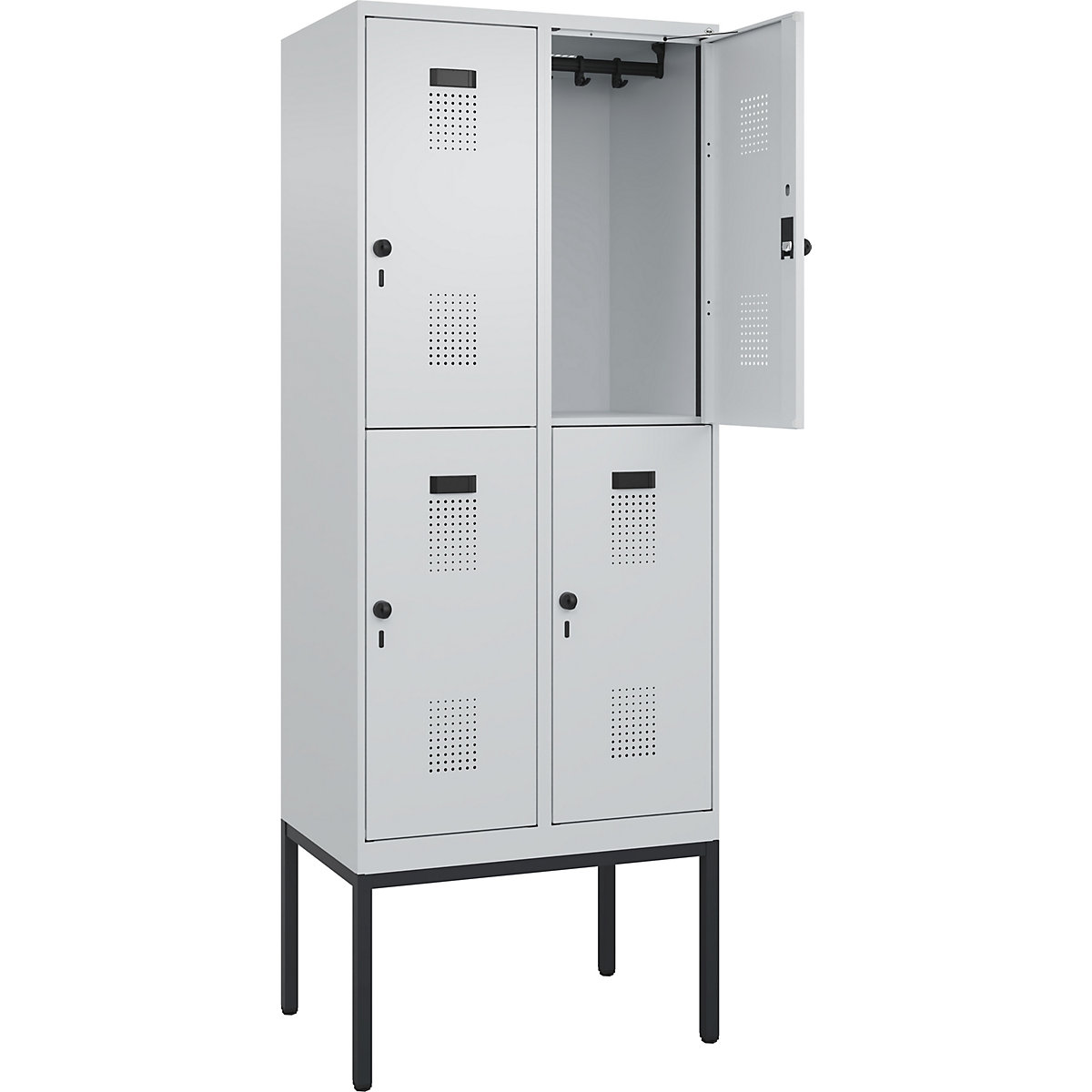 Vestiar cu două niveluri Evolo PLUS – C+P, 2 module, gri deschis, lăț. 800 mm, cu picioare înguste, zăvor rotativ-0