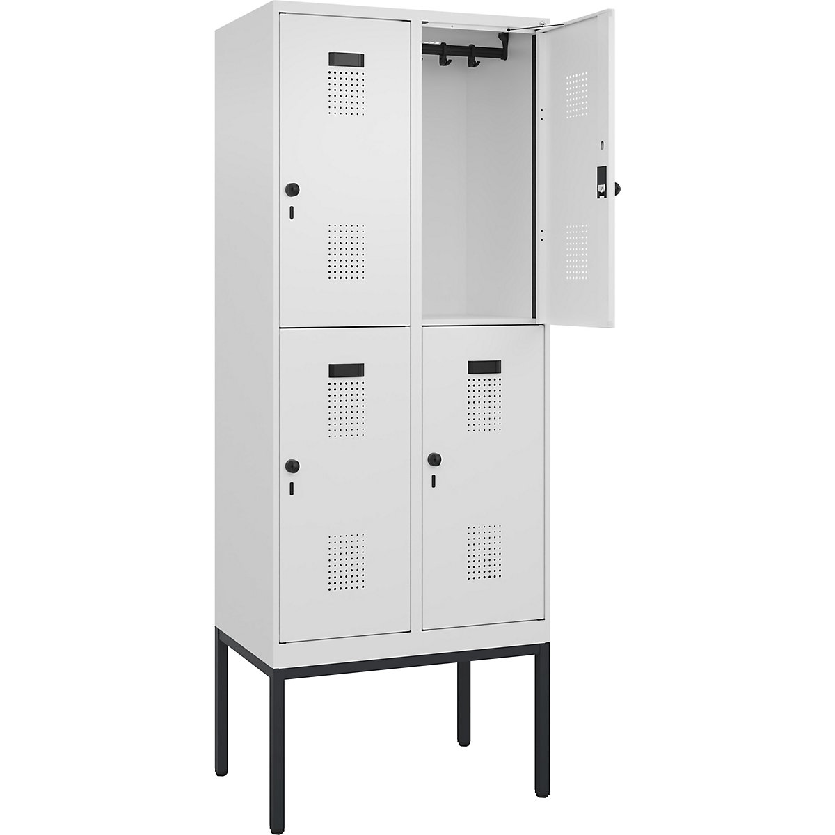 Vestiar cu două niveluri Evolo PLUS – C+P, 2 module, alb trafic, lăț. 800 mm, cu picioare înguste, zăvor rotativ-0