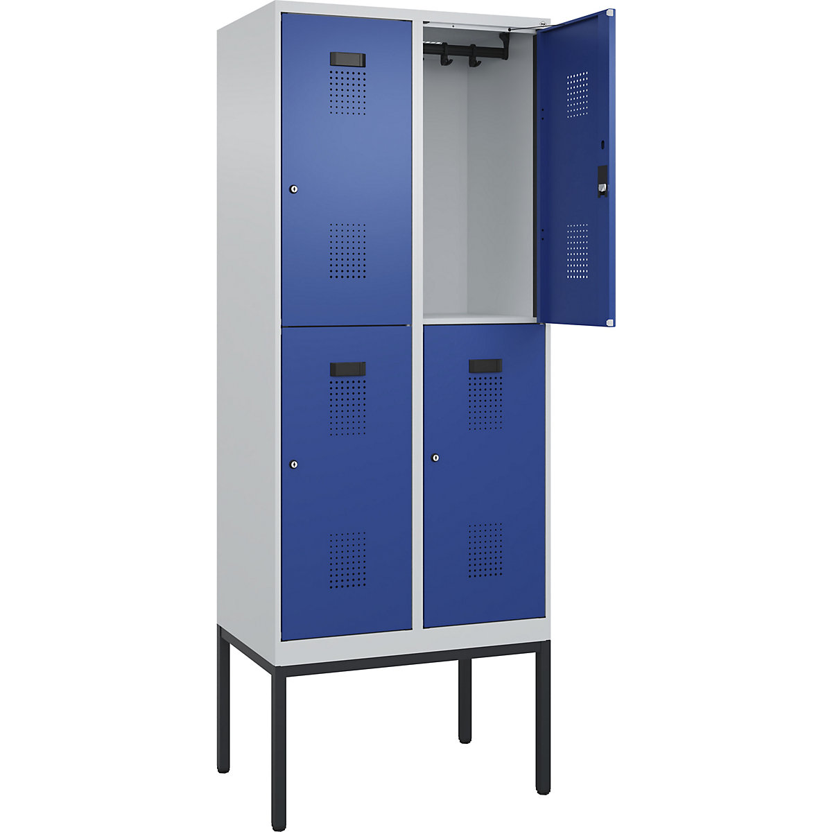 Vestiar cu două niveluri Evolo PLUS – C+P, 2 module, gri deschis / albastru gențiană, lăț. 800 mm, cu picioare înguste, încuietoare cilindrică-0