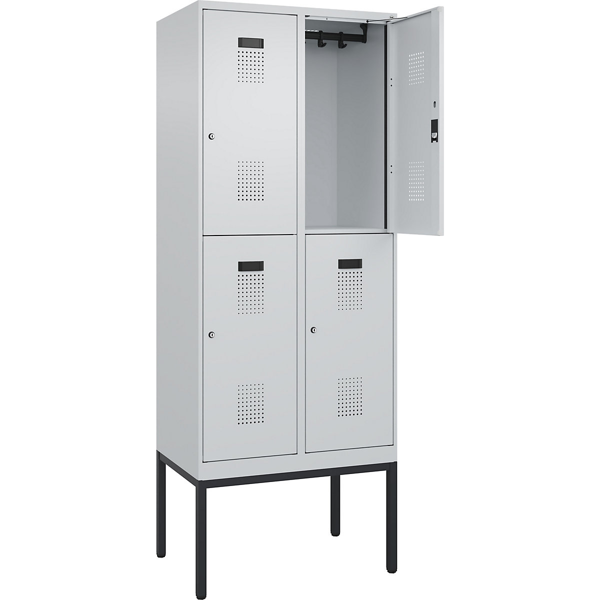 Vestiar cu două niveluri Evolo PLUS – C+P, 2 module, gri deschis, lăț. 800 mm, cu picioare înguste, încuietoare cilindrică-0