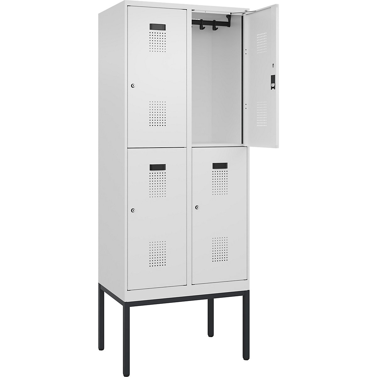 Vestiar cu două niveluri Evolo PLUS – C+P, 2 module, alb trafic, lăț. 800 mm, cu picioare înguste, încuietoare cilindrică-0