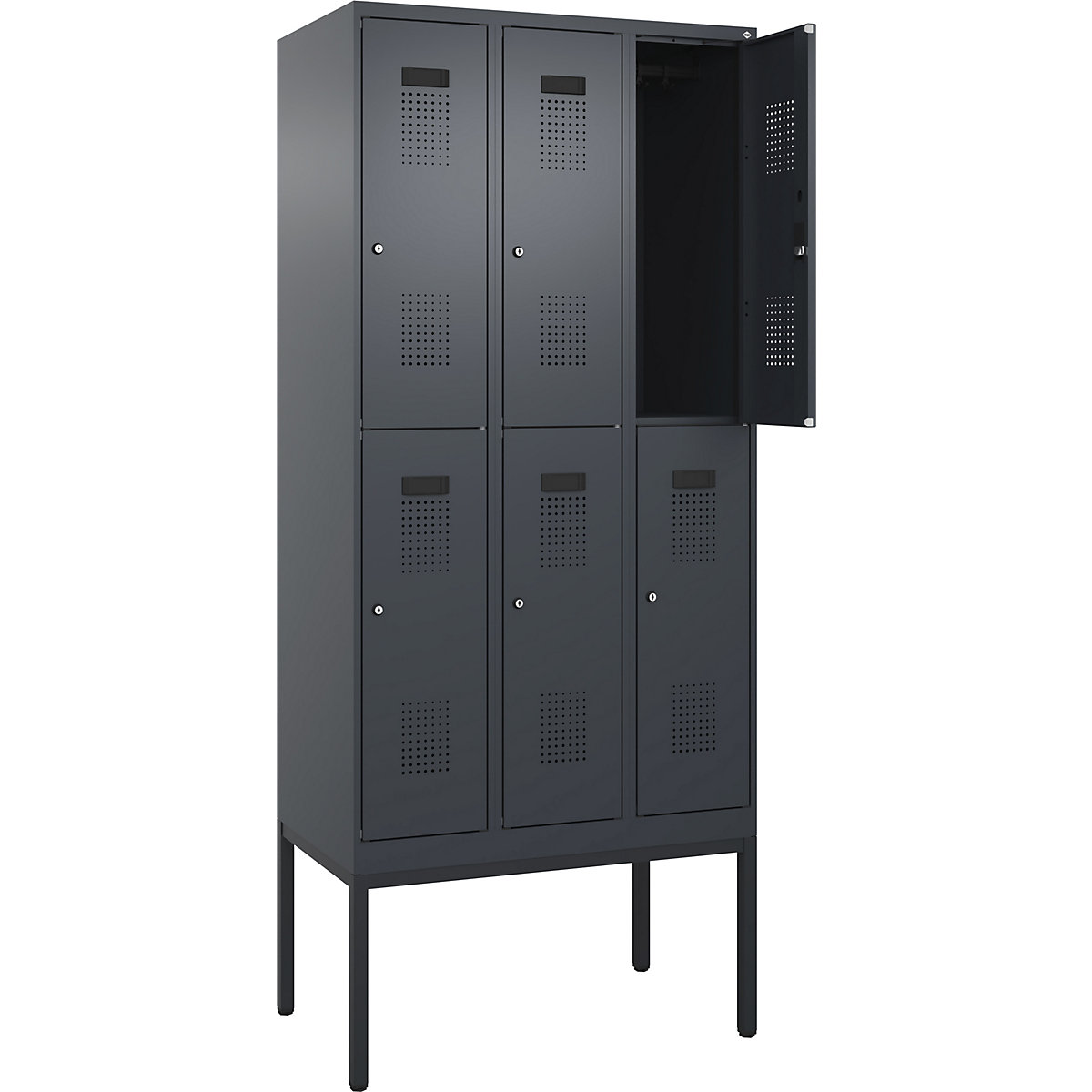 Vestiar cu două niveluri Evolo PLUS – C+P, 3 module, gri, lăț. 900 mm, cu picioare înguste, încuietoare cilindrică-0