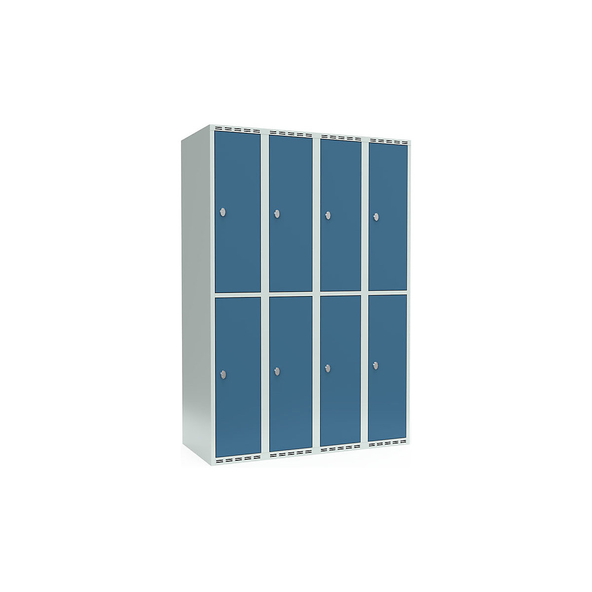Vestiar cu două niveluri Fydor, 4 module, gri deschis / albastru briliant, lăț. 1200 mm, 4 module, acoperiș cu formă plată, lacăt-0