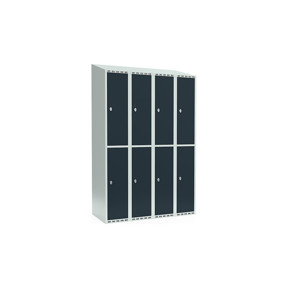 Vestiar cu două niveluri Fydor, 4 module, gri deschis / gri, lăț. 1200 mm, 4 module, acoperiș cu formă înclinată, lacăt-0