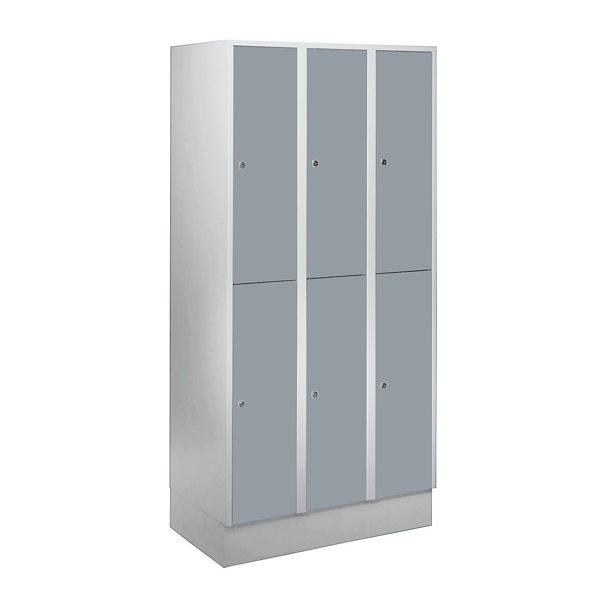 Vestiar cu două niveluri München – Wolf, 3 module, gri deschis / gri argintiu, cu soclu-0