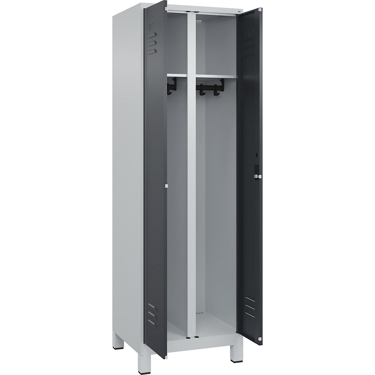 Vestiar pentru haine curate și murdare Classic PLUS – C+P, 1 modul, gri deschis / gri, î. x lăț. 1950 x 600 mm, cu picioare, încuietoare cilindrică-0