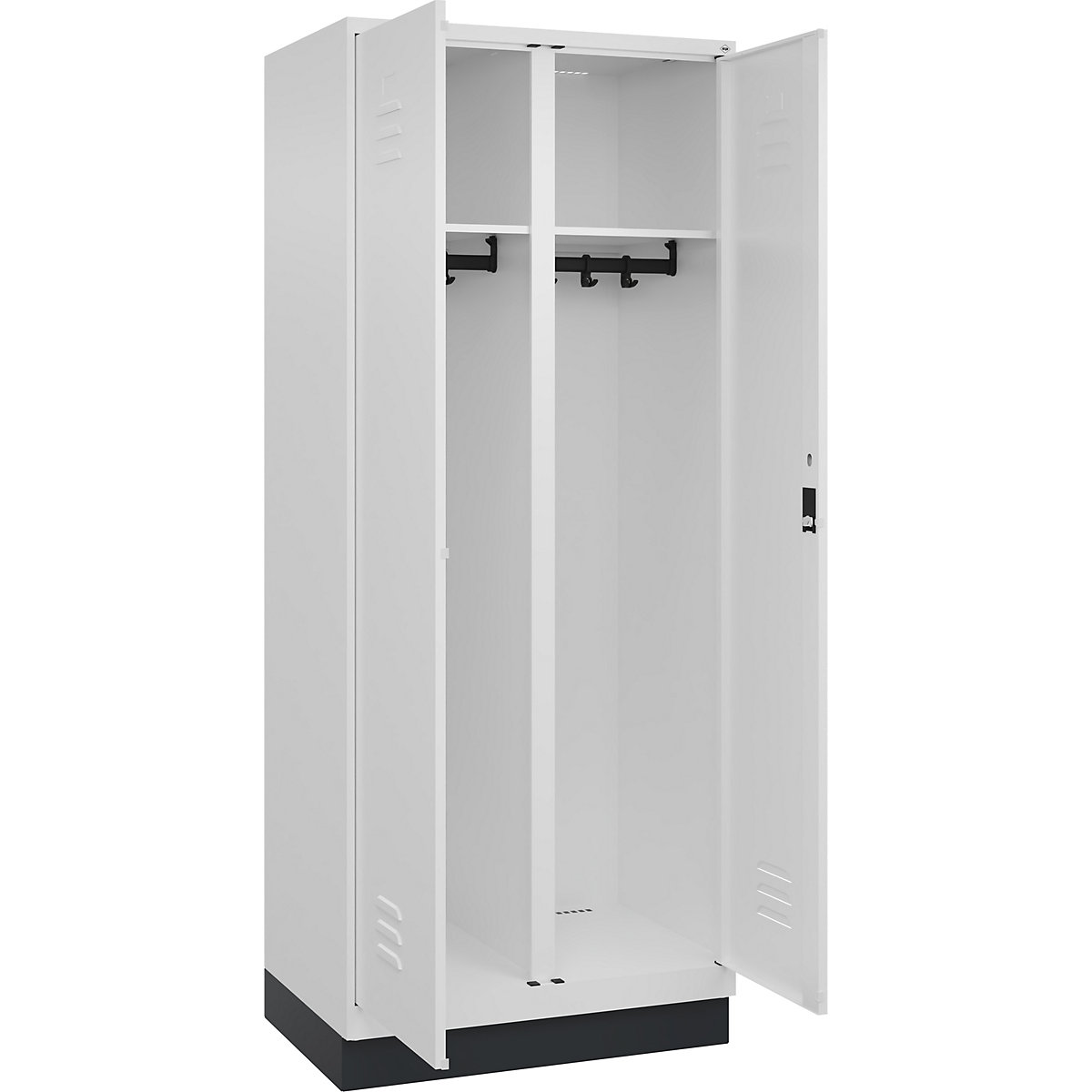 Vestiar pentru haine curate și murdare Classic PLUS – C+P, 1 modul, alb trafic, î. x lăț. 1950 x 800 mm, cu soclu, încuietoare cilindrică-0