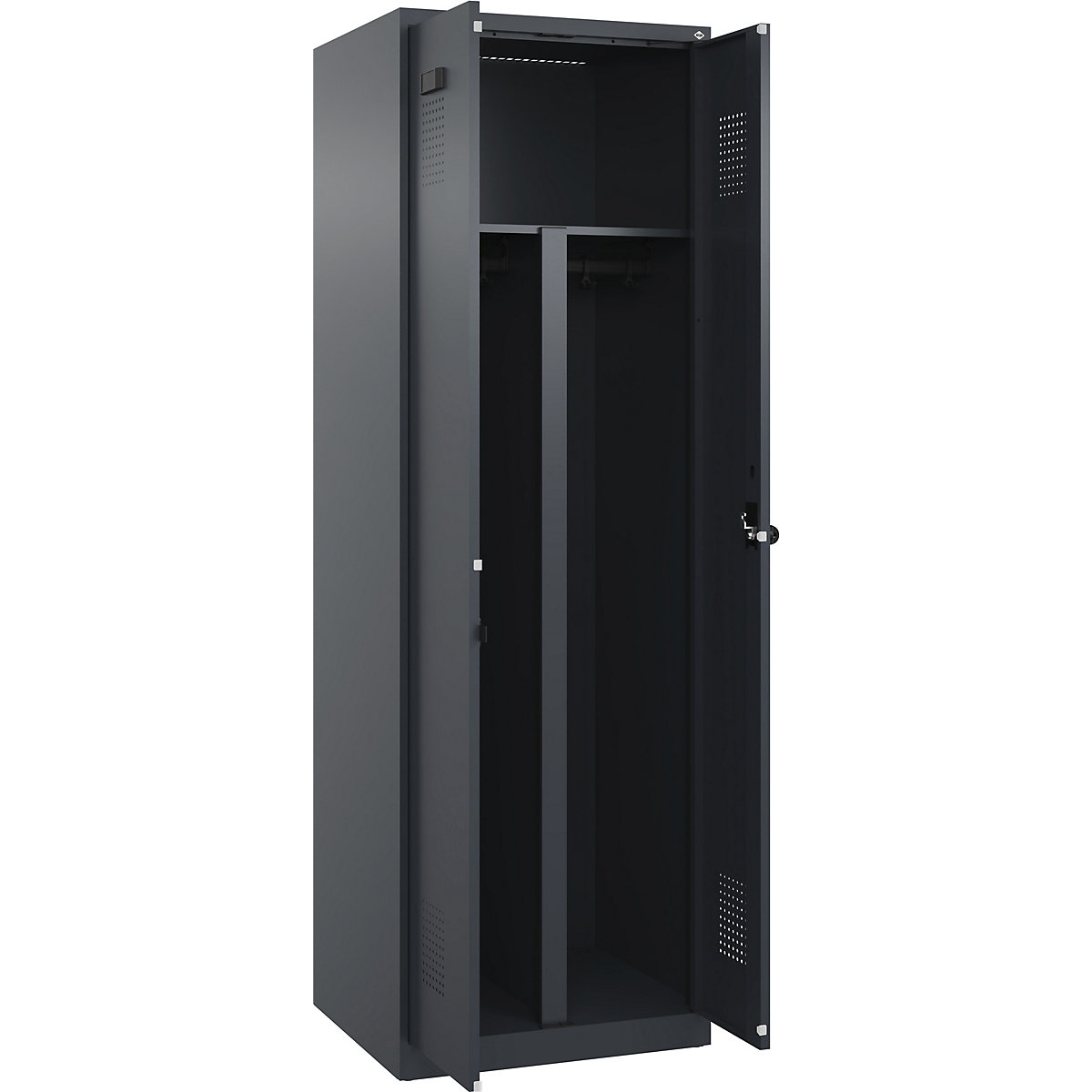 Vestiar pentru haine curate și murdare Evolo PLUS, 1 modul, perete despărțitor scurtat, gri, lăț. 600 mm, cu glisoare pentru podea, zăvor rotativ de siguranță-0