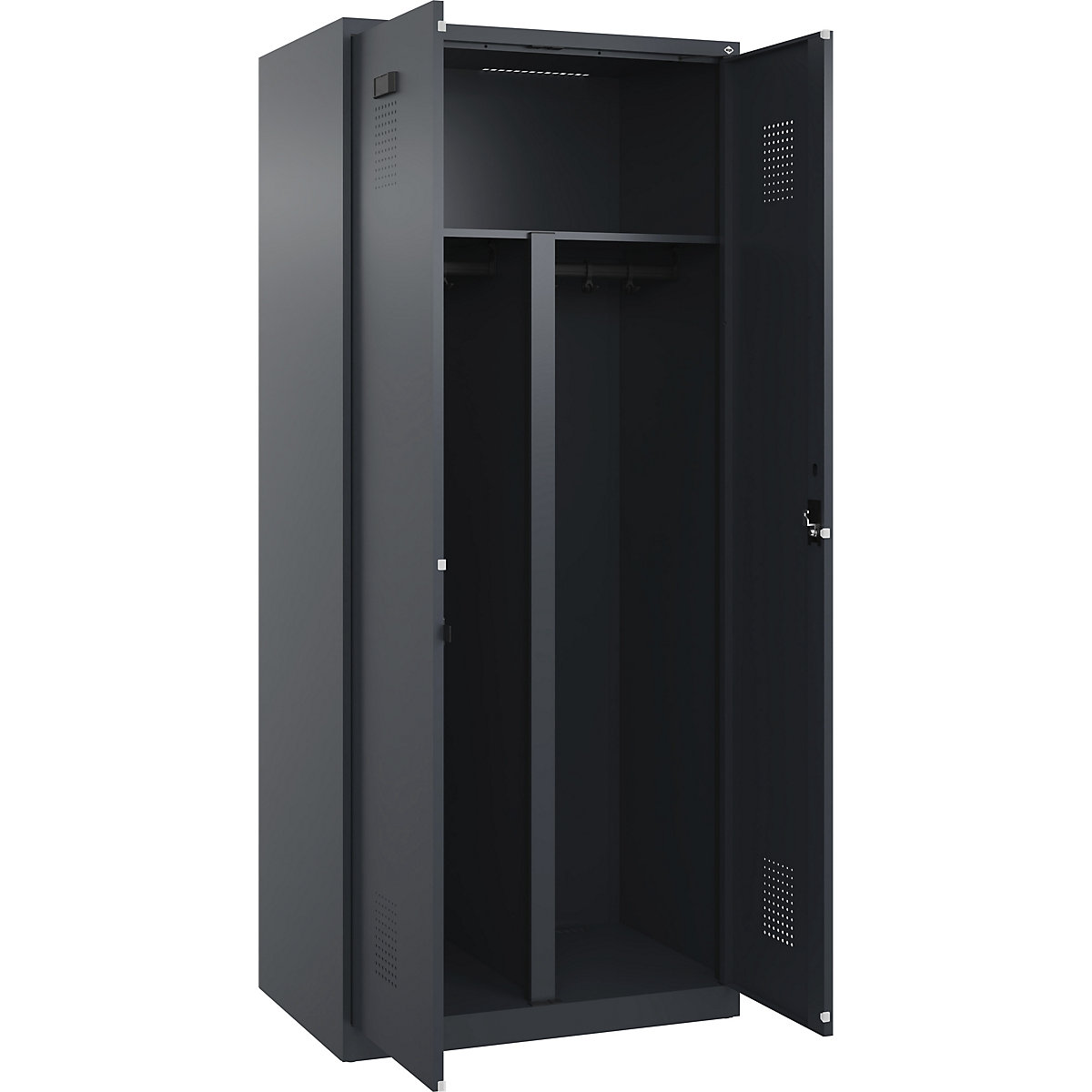 Vestiar pentru haine curate și murdare Evolo PLUS, 1 modul, perete despărțitor scurtat, gri, lăț. 800 mm, cu glisoare pentru podea, încuietoare cilindrică-0
