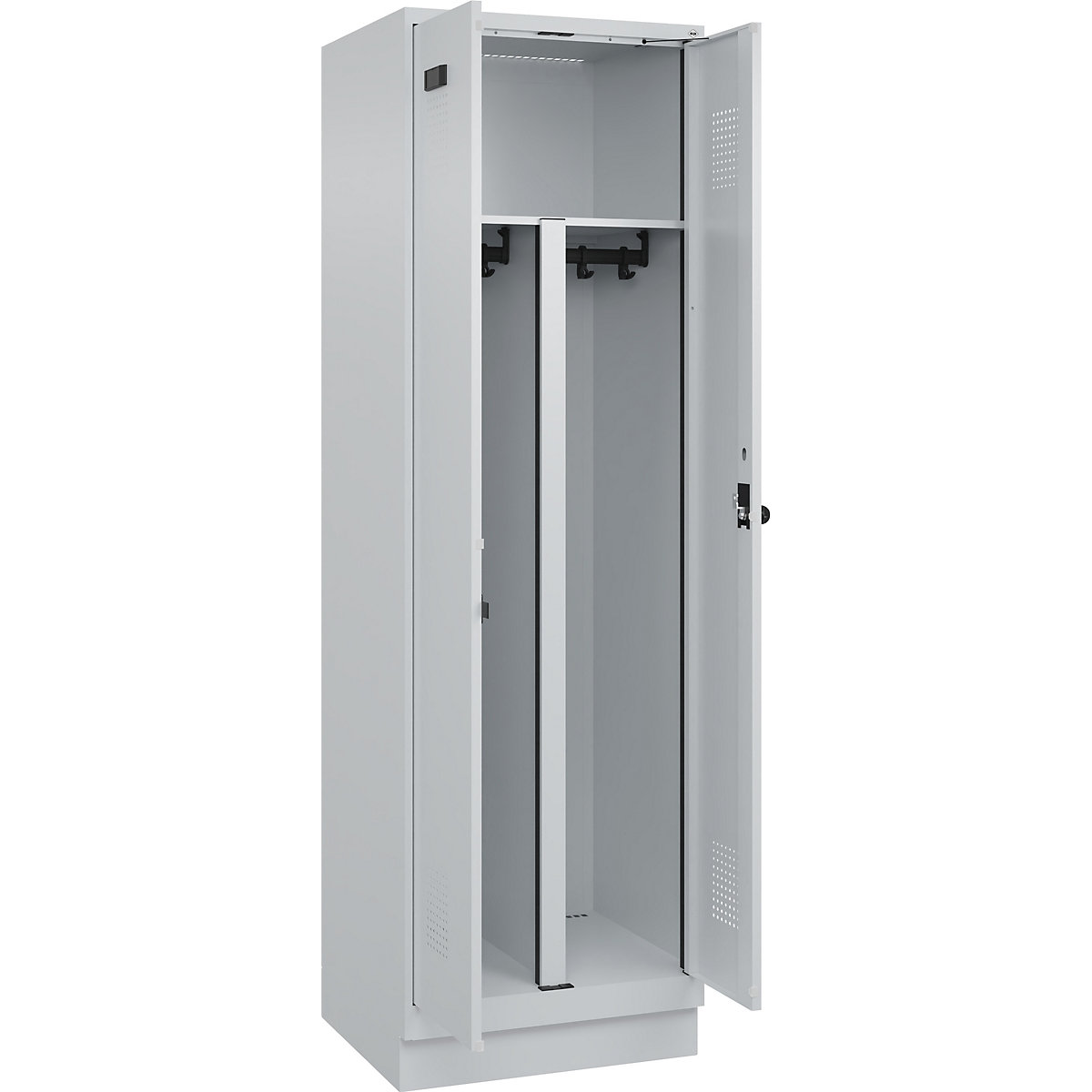 Vestiar pentru haine curate și murdare Evolo PLUS, 1 modul, perete despărțitor scurtat, gri deschis, lăț. 600 mm, cu soclu, zăvor rotativ de siguranță-0