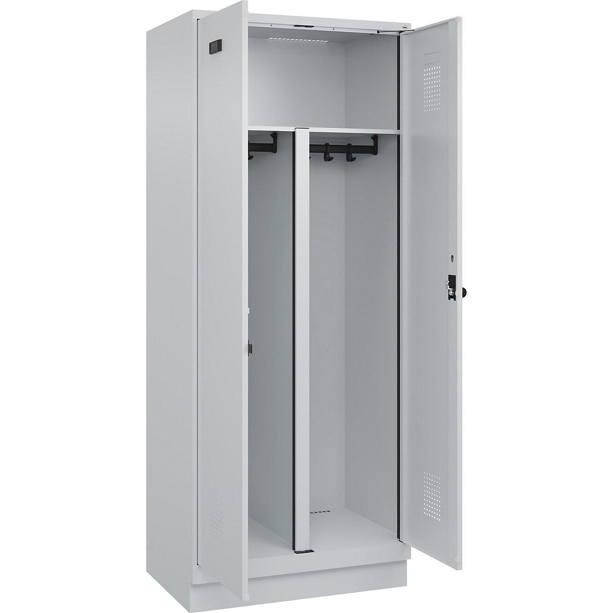 Vestiar pentru haine curate și murdare Evolo PLUS, 1 modul, perete despărțitor scurtat, gri deschis, lăț. 800 mm, cu soclu, zăvor rotativ de siguranță-0